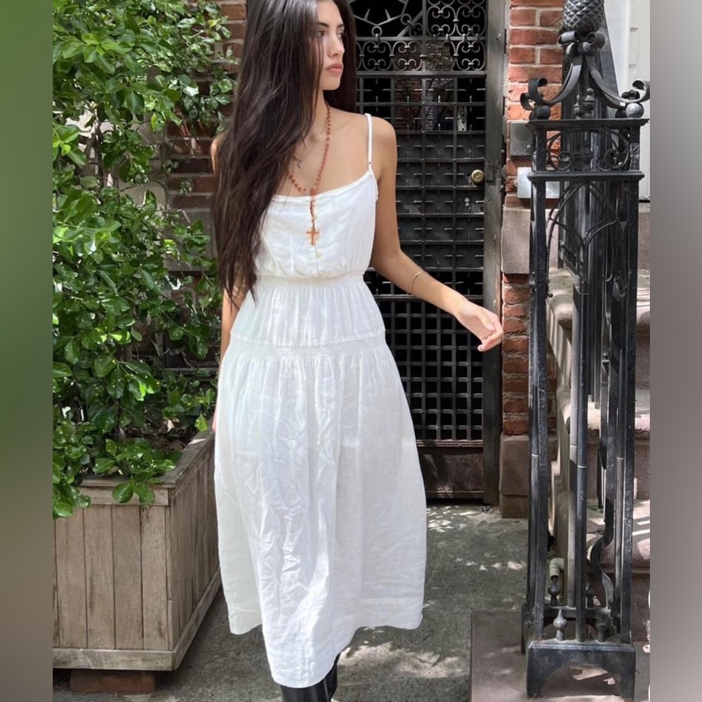 Urban Outfitters Women's Midi Sundress Dress Bradley Ivory Linen Blend SZ M